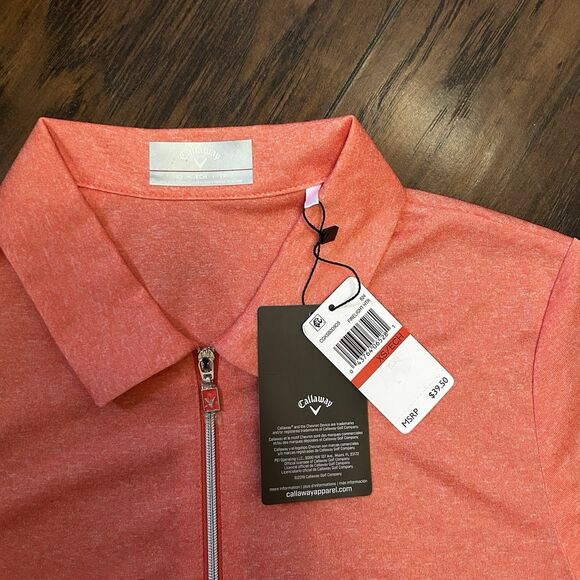 NWT Women's Callaway 1/4 Zip Short Sleeve Golf Polo XS Opti-Dri Firelight Orange - Picture 2 of 6
